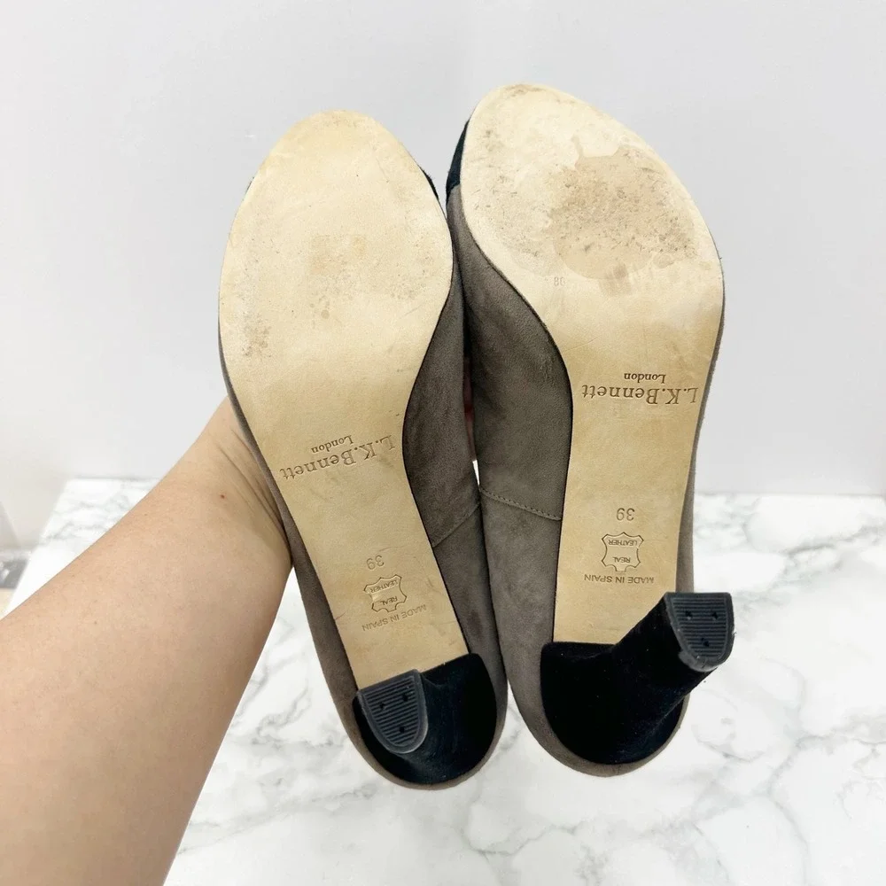 L.K. Bennett Suede Cap Toe Pumps Women EU 39/US 9 Taupe‎ Black Heels Spain